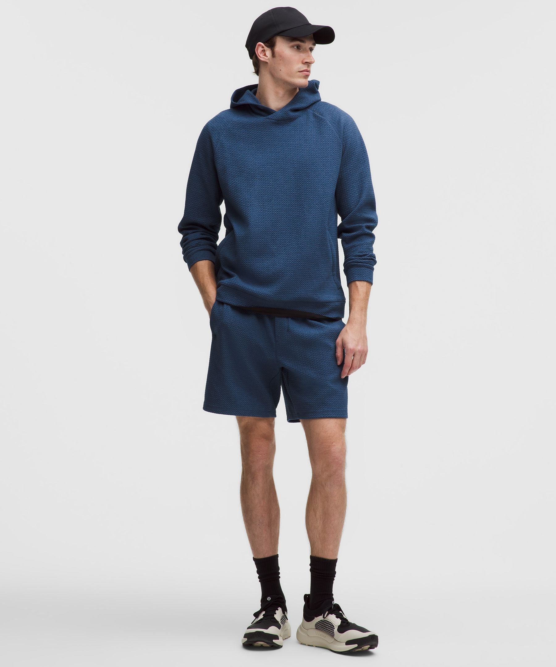 Lululemon Textured Double-Knit Cotton Short 7" Heathered Blue Twill/Black
