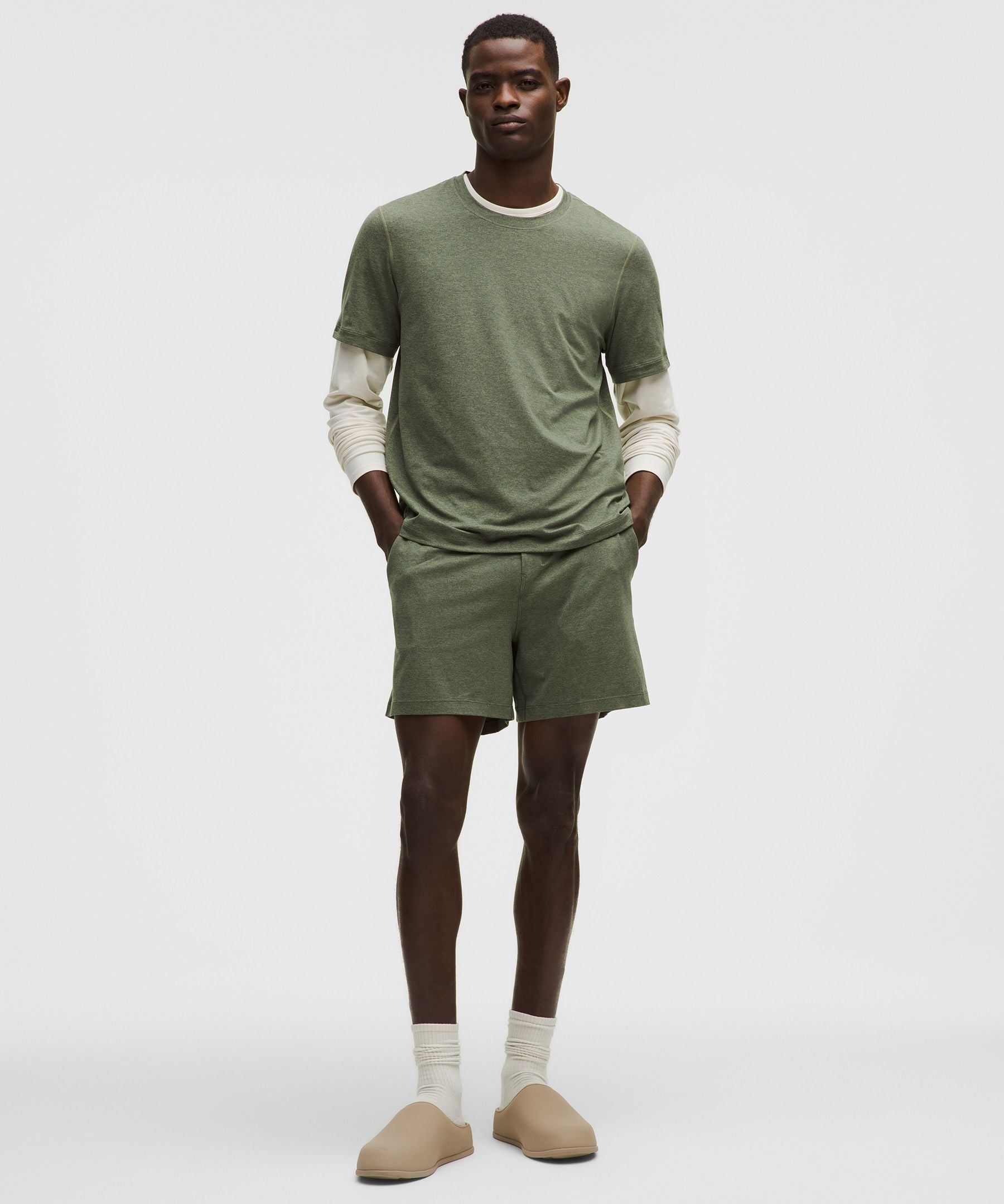 Lululemon Soft Jersey Short 5" Heathered Palm Deco/Heathered Bay Leaf
