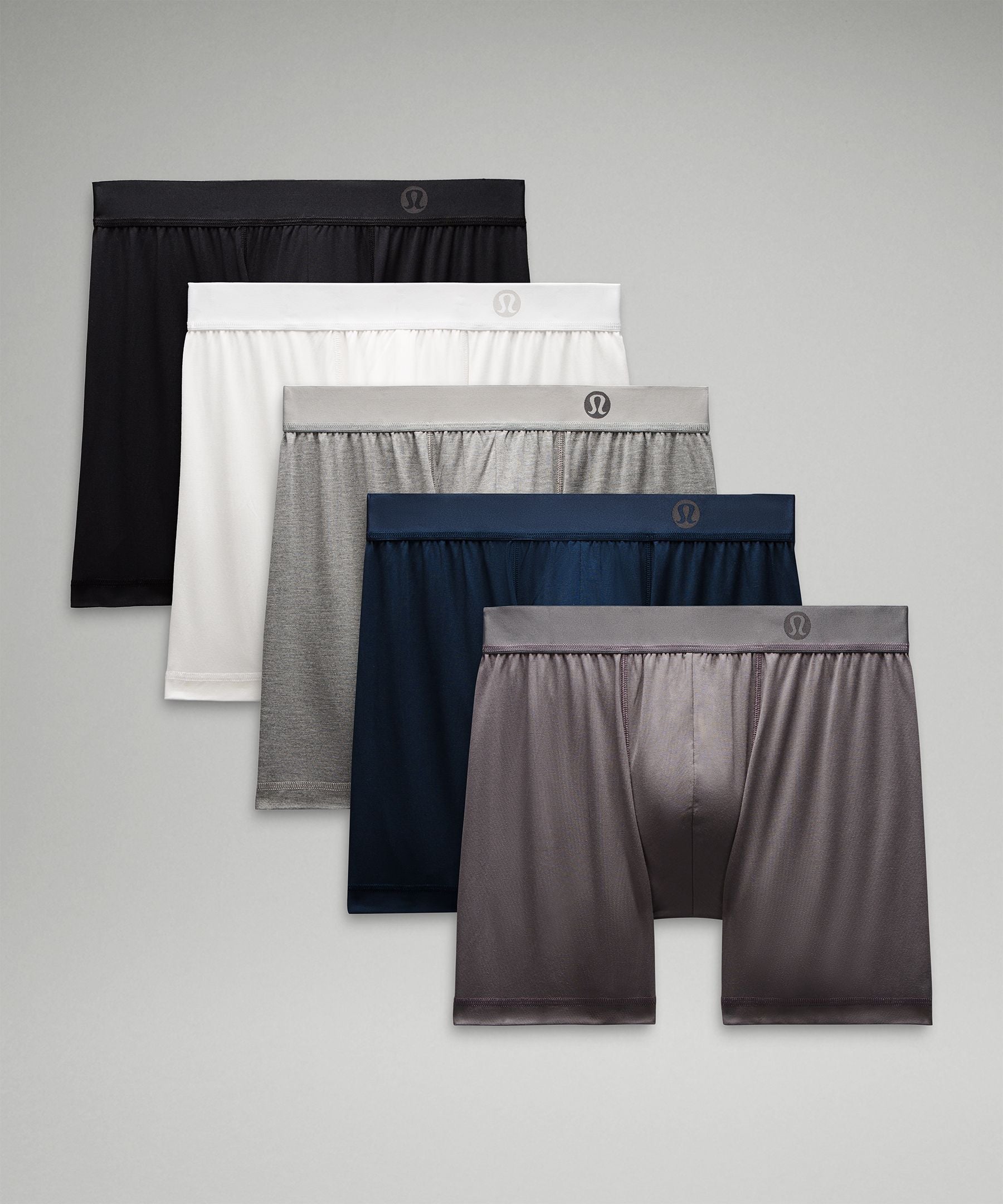 Lululemon Always In Motion Boxer 5" *5 Pack Black/True Navy/Traverse Grey/Heathered Core Medium Grey/White