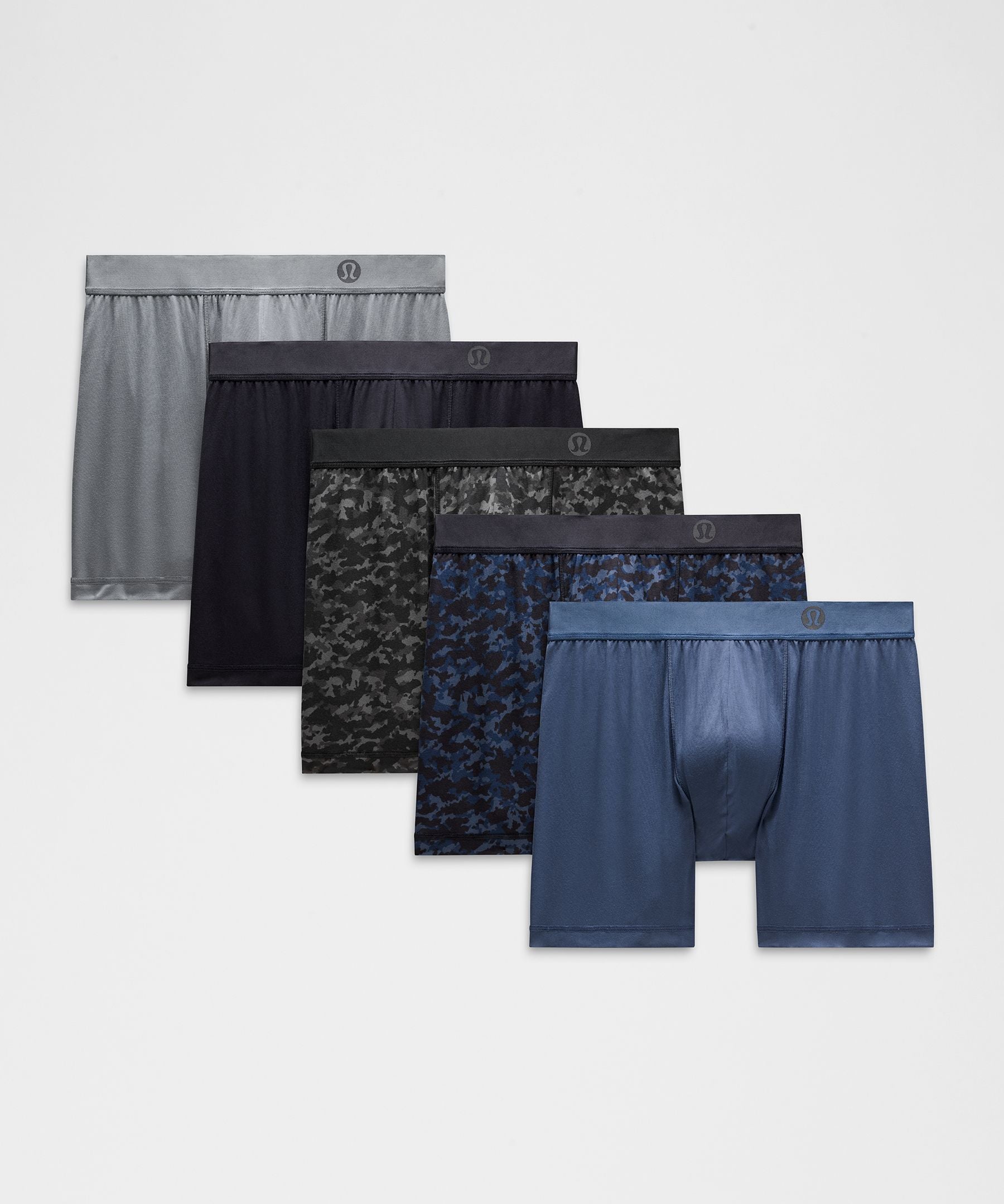 Lululemon Always In Motion Boxer 5" *5 Pack Thawed Camo Mini WP Traverse Grey Graphite Grey Black/Thawed Camo Mini WP Blue Twill Onyx Blue Nightmoth/Nightmoth/Blue Twill/Solar Grey