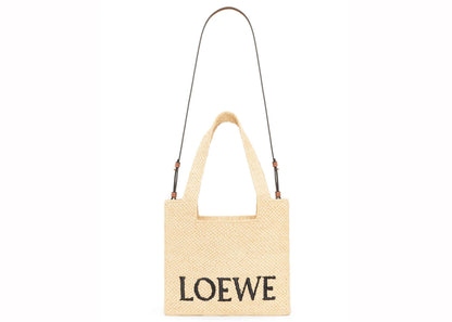 Loewe Medium Font Tote In Raffia Natural