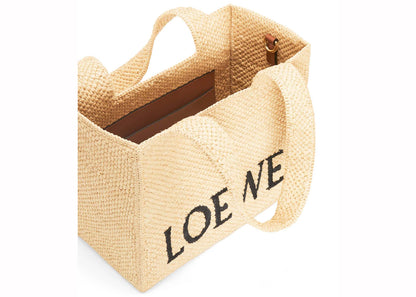 Loewe Medium Font Tote In Raffia Natural