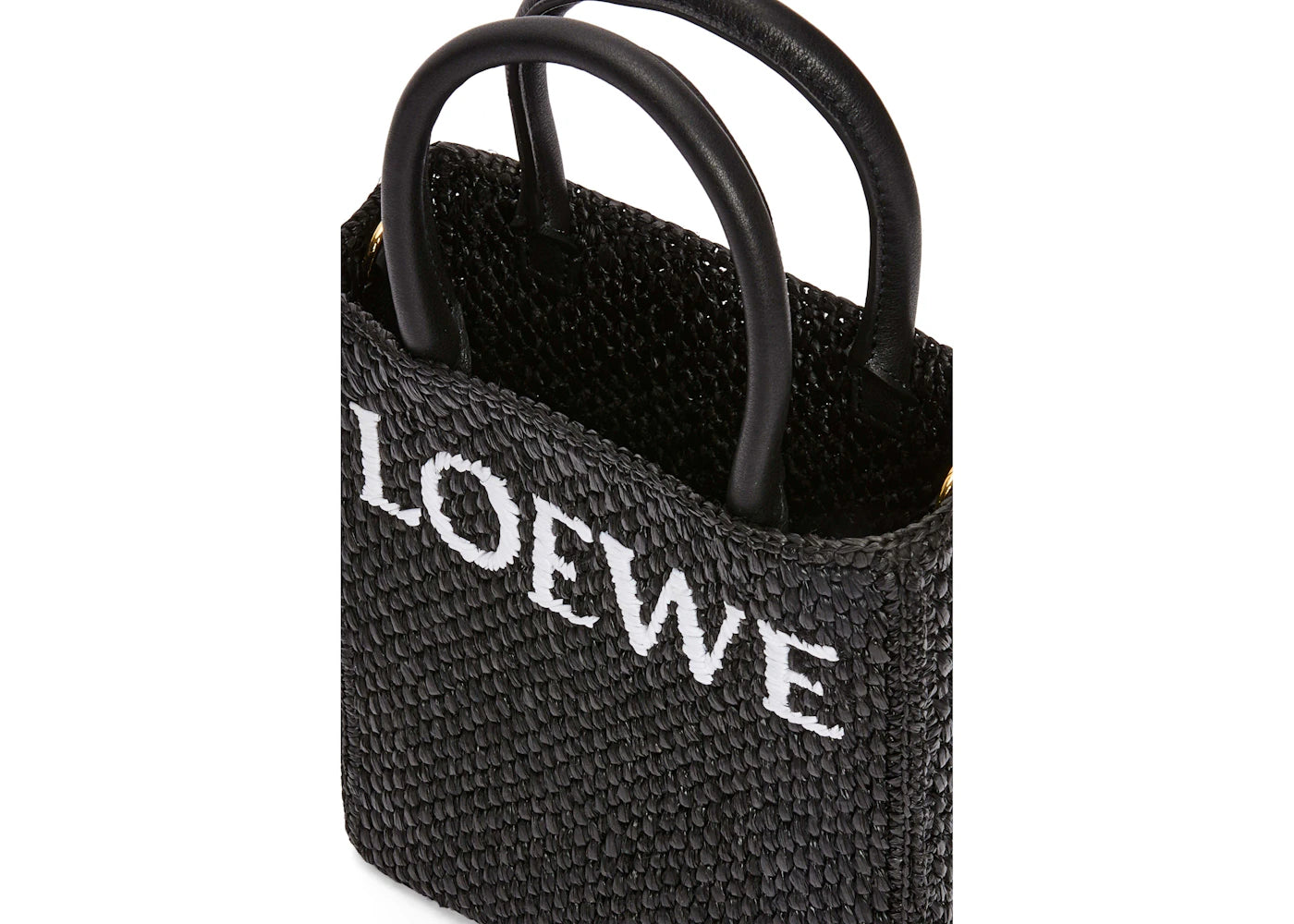 Loewe Standard A5 Tote Bag In Raffia Black/White