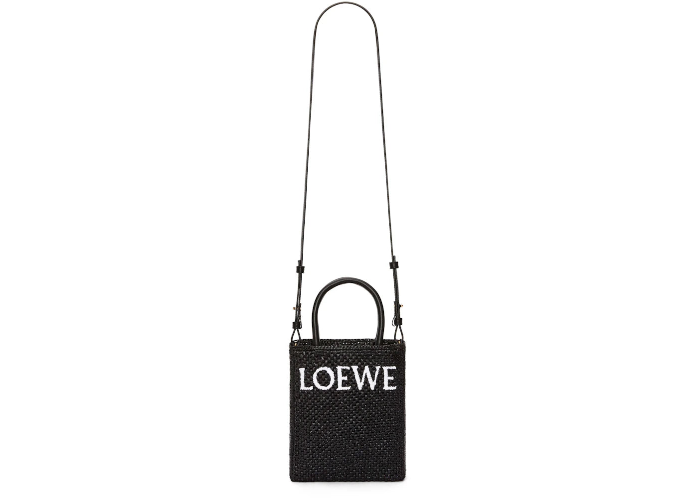 Loewe Standard A5 Tote Bag In Raffia Black/White