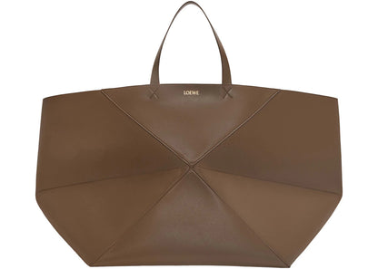 Loewe Xxl Puzzle Fold Tote In Shiny Calfskin Umber