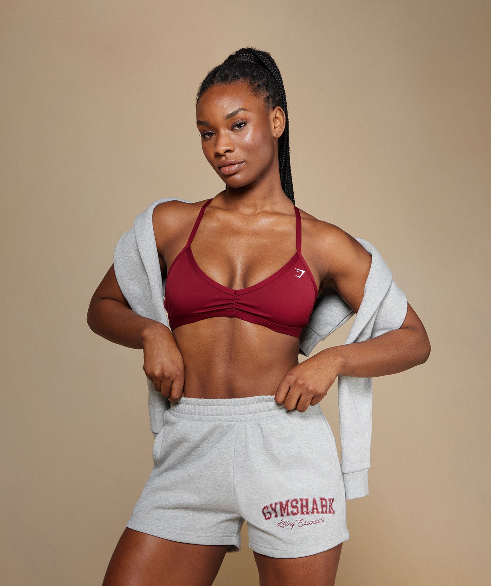 Women's Gymshark Lifting Essentials Graphic Brushed 4' Shorts Light Grey Core Marl
