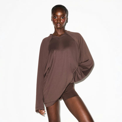 Skims Nikeskims Airy V-Neck Oversized Long Sleeve Top Dark Sepia