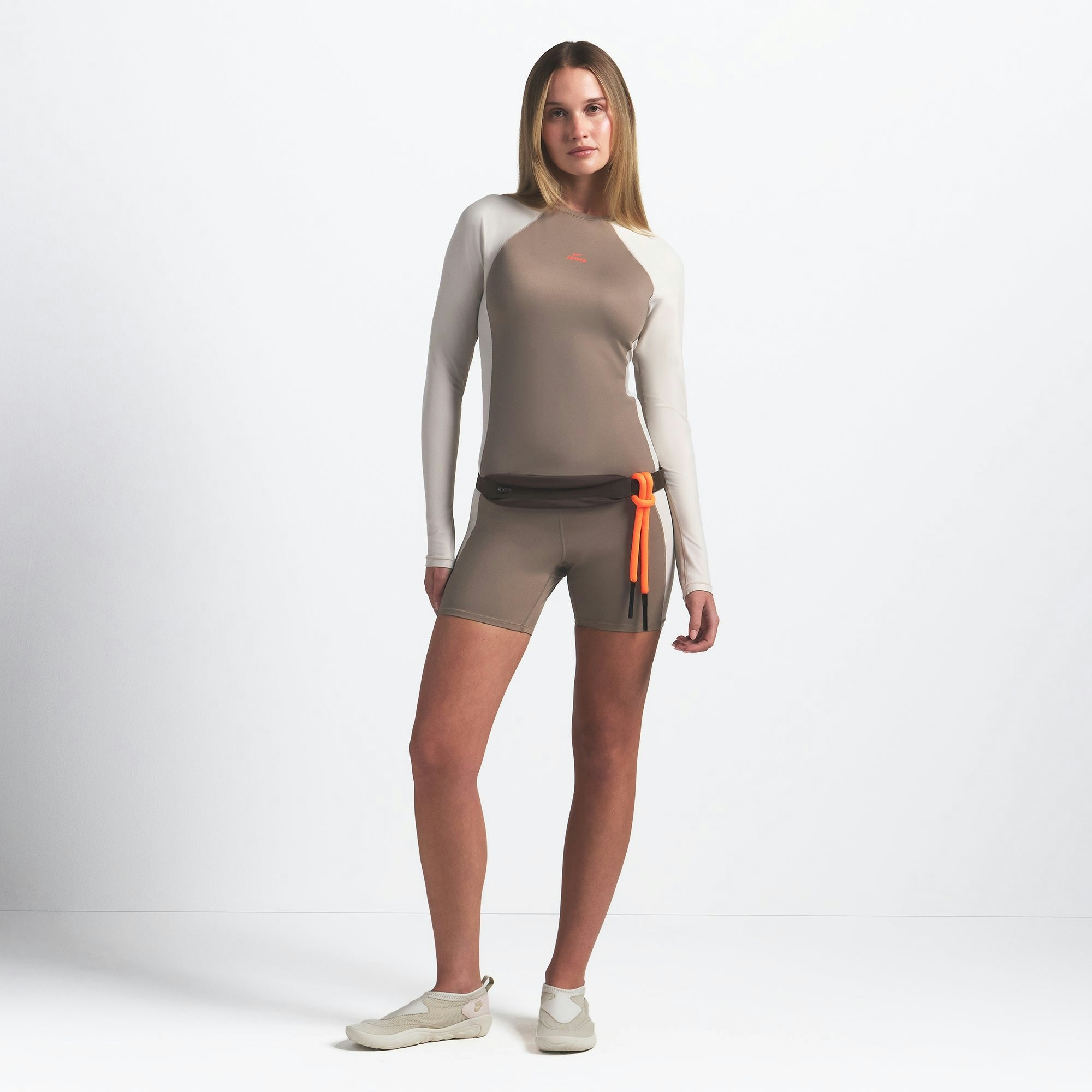 Skims Nikeskims Shine Long Sleeve Crew Neck Truffle And Stone