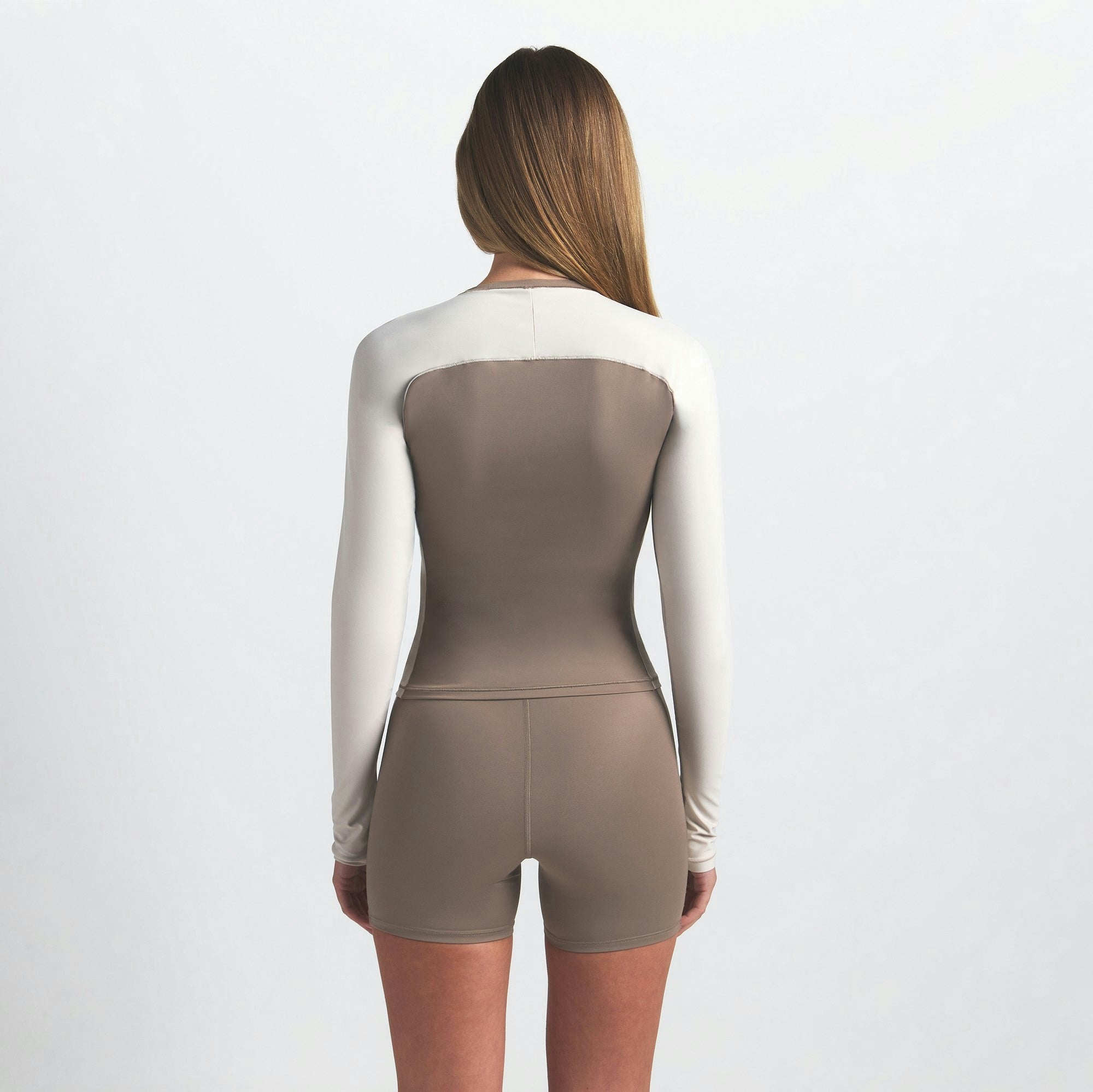 Skims Nikeskims Shine Long Sleeve Crew Neck Truffle And Stone