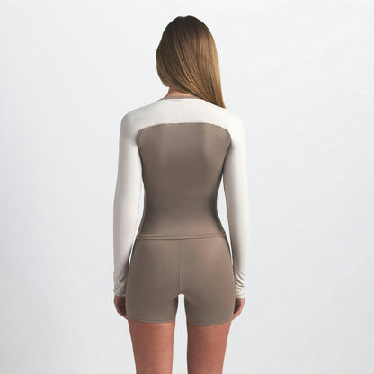 Skims Nikeskims Shine Long Sleeve Crew Neck Truffle And Stone