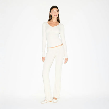 Skims Cotton Jersey Shirred Bust Long Sleeve Marble