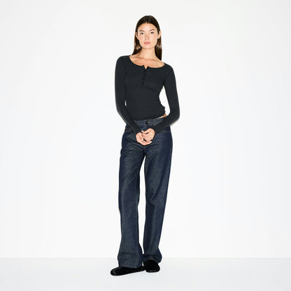Skims Cotton Rib Scoop Neck Henley Soot