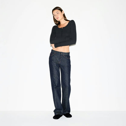 Skims Cotton Rib Scoop Neck Henley Soot
