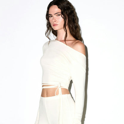 LIGHTWEIGHT MODAL LONG SLEEVE WRAP TOP
