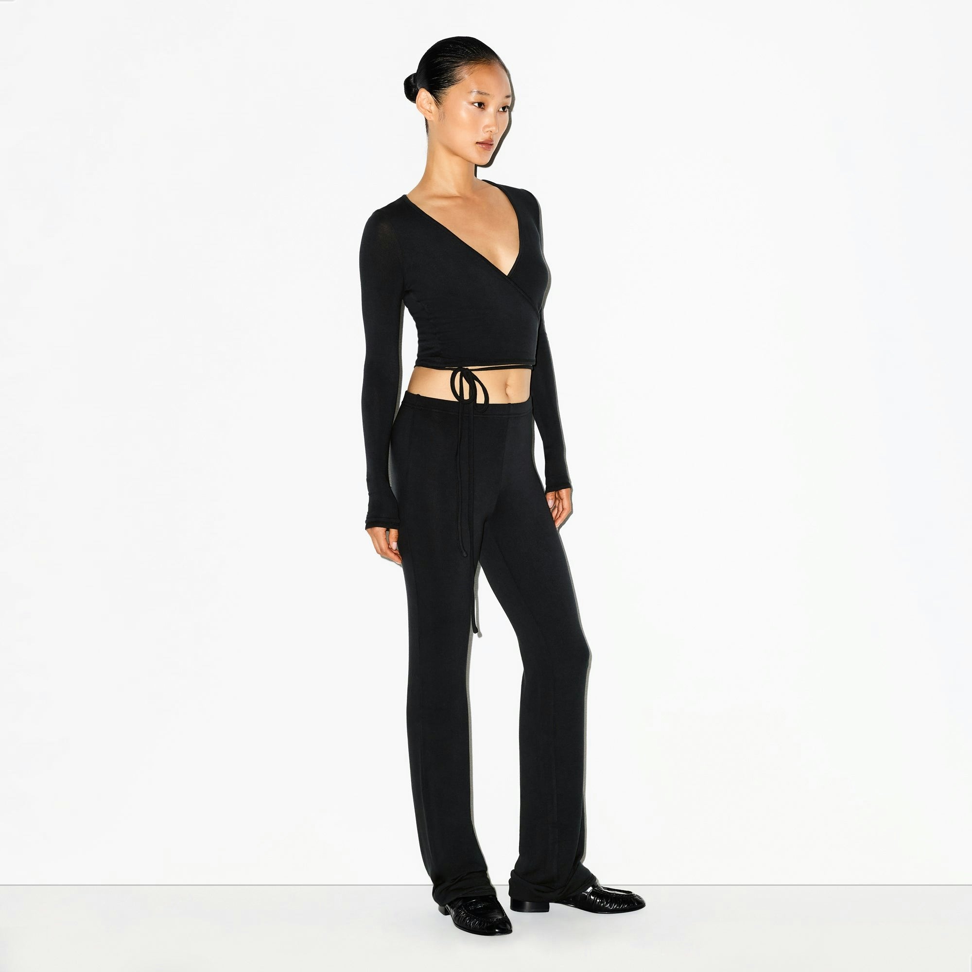 LIGHTWEIGHT MODAL LONG SLEEVE WRAP TOP