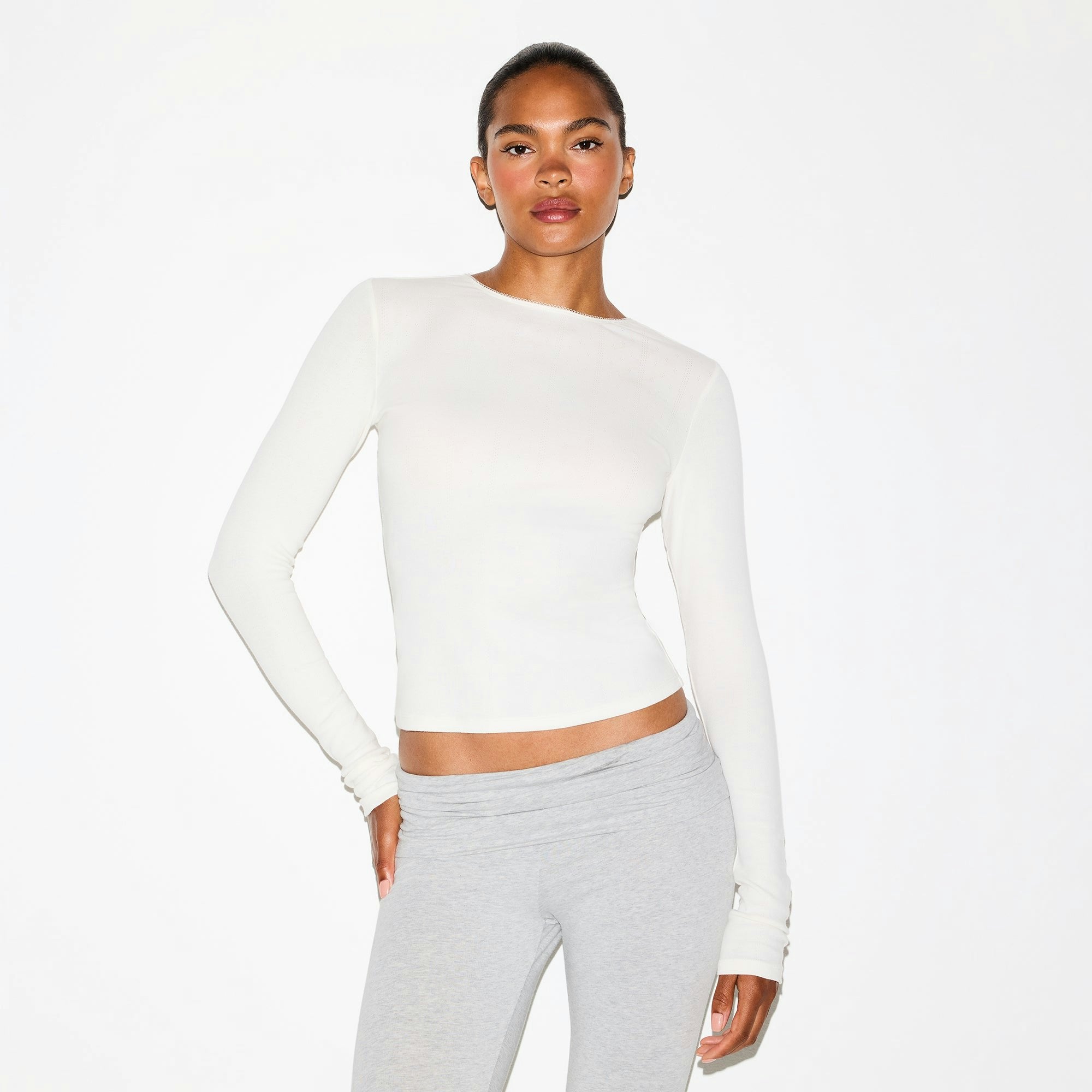 DROP NEEDLE POINTELLE LONG SLEEVE TOP