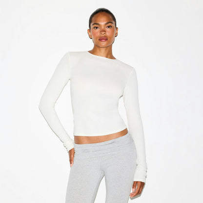 Skims Drop Needle Pointelle Long Sleeve Top Marble
