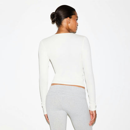 DROP NEEDLE POINTELLE LONG SLEEVE TOP
