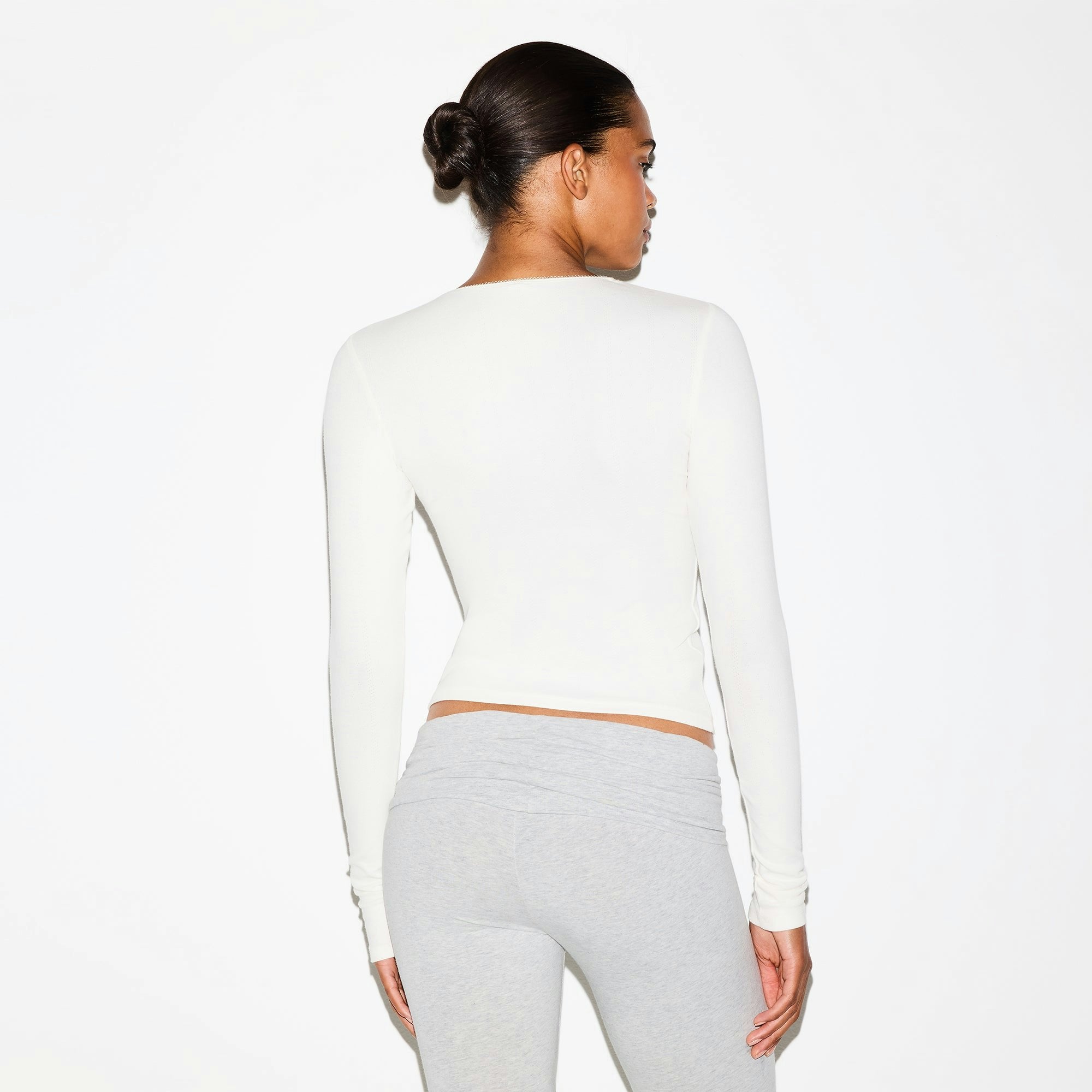 Skims Drop Needle Pointelle Long Sleeve Top Marble