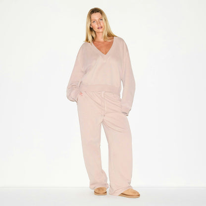 Skims Boyfriend Fleece Oversized V Neck Pullover Light Fawn