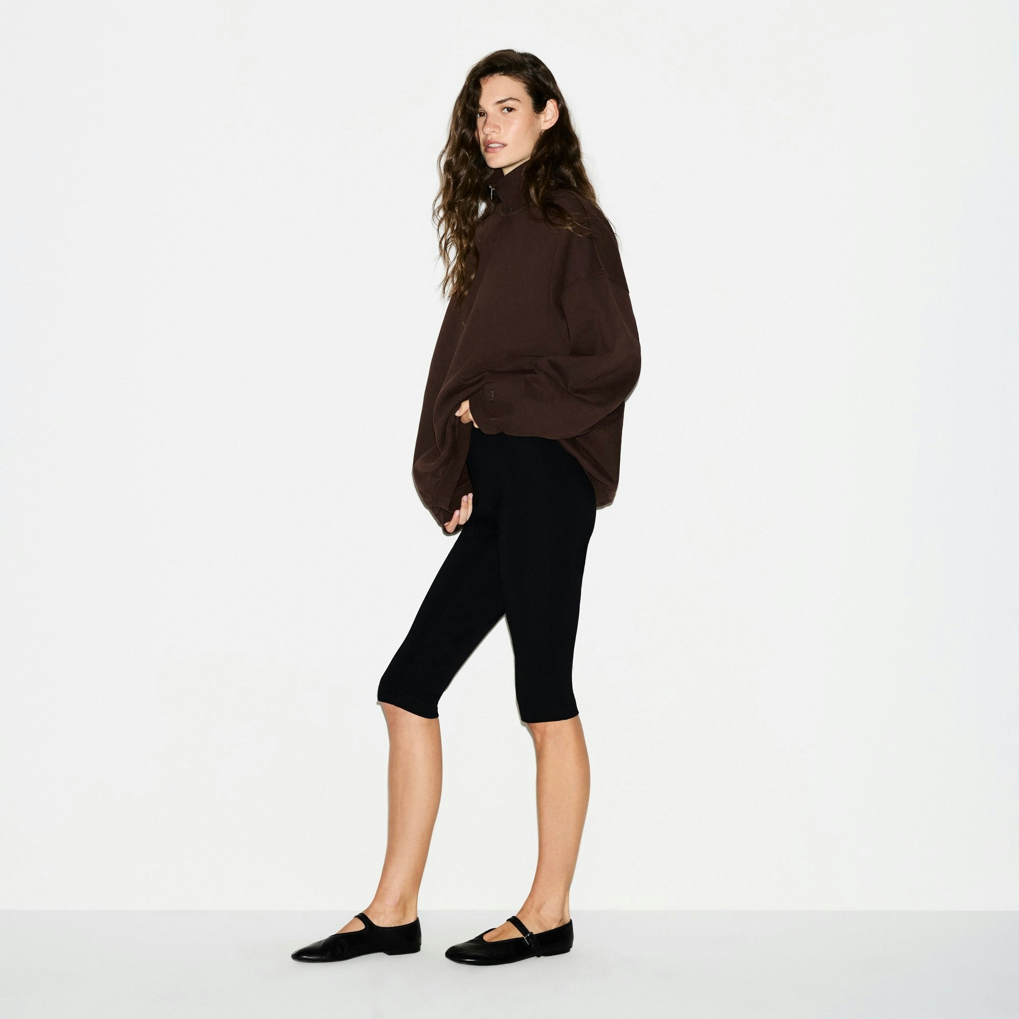 Skims Boyfriend Fleece Oversized Half Zip Espresso