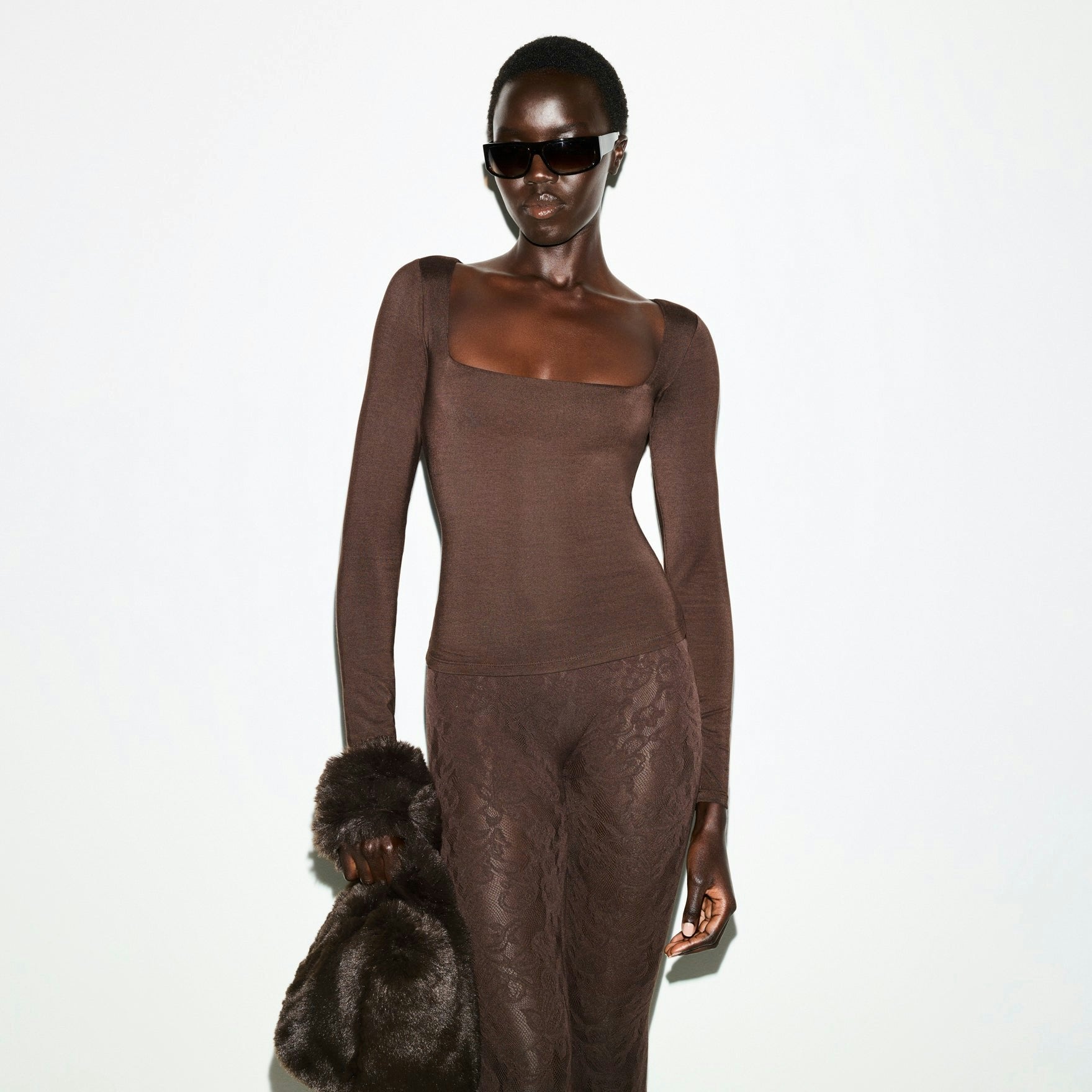 Skims Smooth Layers Square Neck Top Espresso