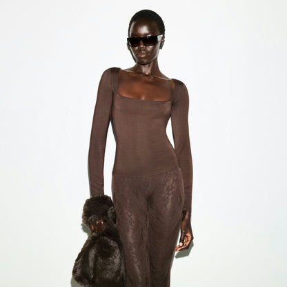 Skims Smooth Layers Square Neck Top Espresso