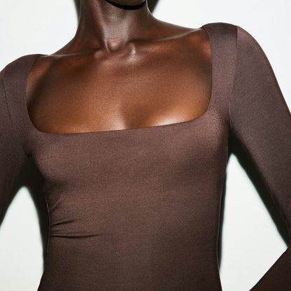 Skims Smooth Layers Square Neck Top Espresso