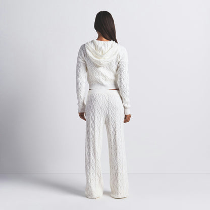 Skims Sweater Knits Cable Knit Shrunken Zip Up Hoodie Ivory