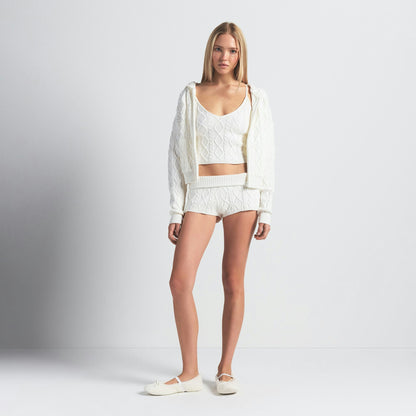 Skims Sweater Knits Cable Knit Shrunken Zip Up Hoodie Ivory