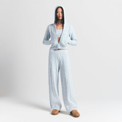 Skims Sweater Knits Cable Knit Shrunken Zip Up Hoodie Zen Blue