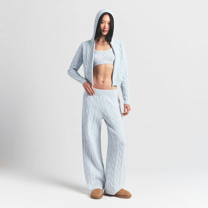 Skims Sweater Knits Cable Knit Shrunken Zip Up Hoodie Zen Blue