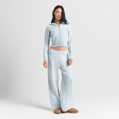 Skims Sweater Knits Cable Knit Shrunken Zip Up Hoodie Zen Blue