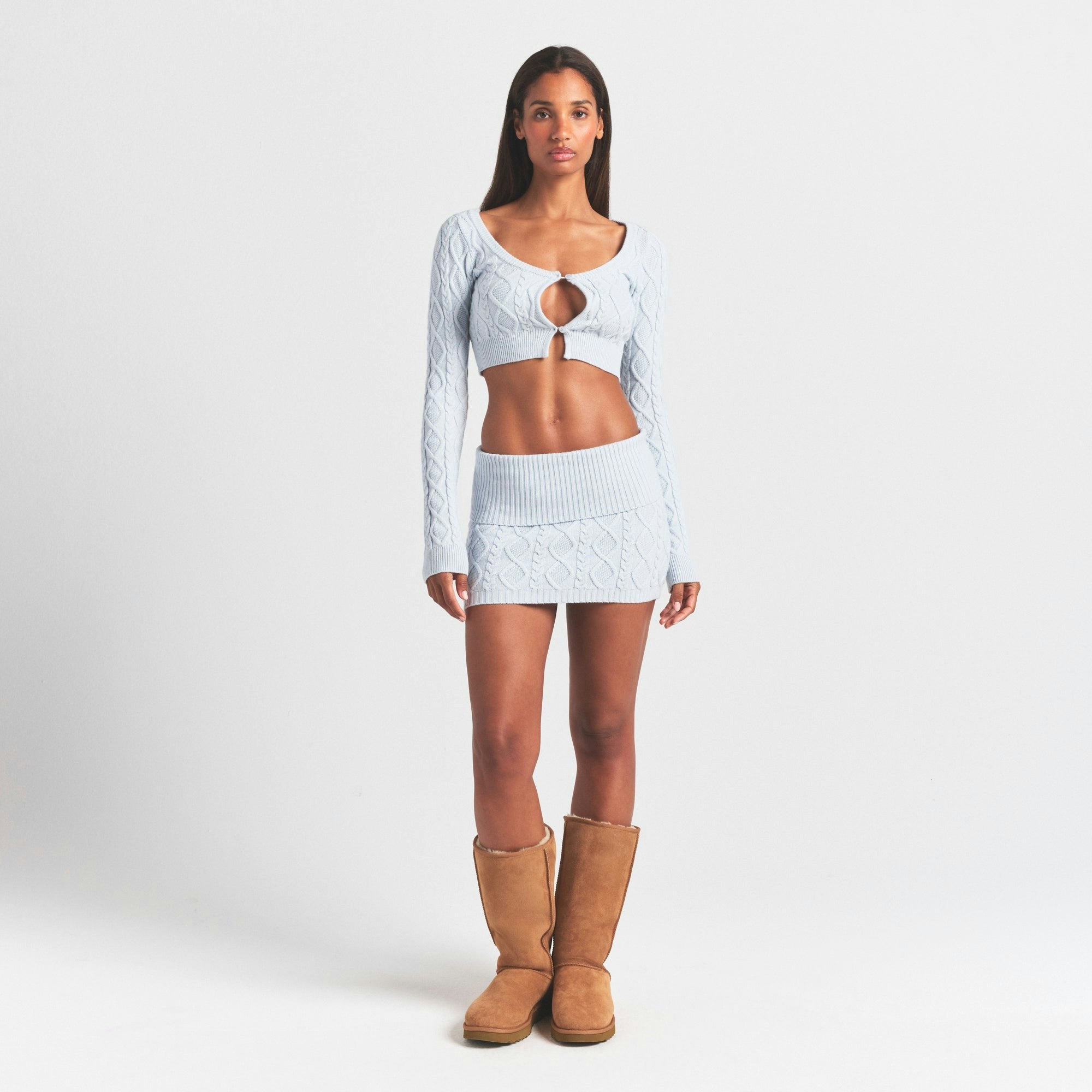 Skims Sweater Knits Cable Knit Cropped Cardigan Zen Blue