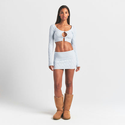 Skims Sweater Knits Cable Knit Cropped Cardigan Zen Blue