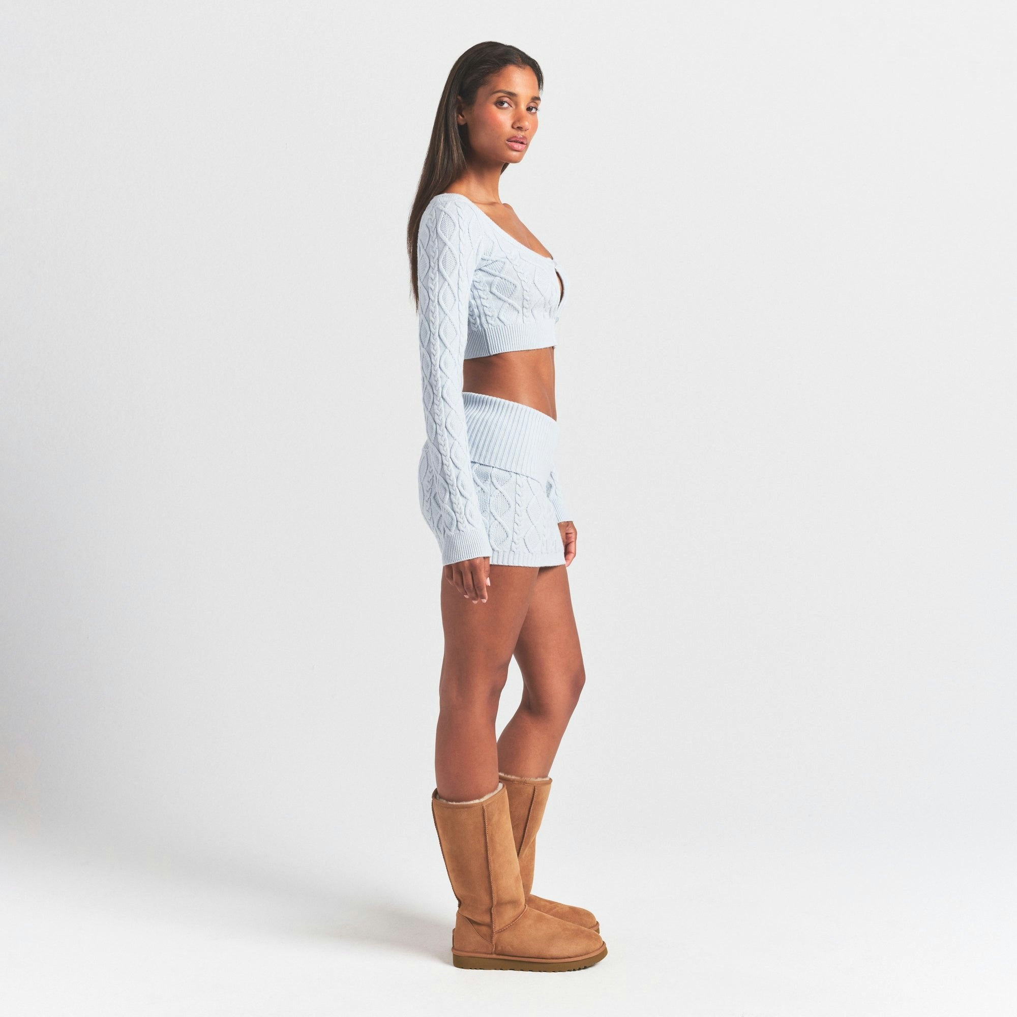 Skims Sweater Knits Cable Knit Cropped Cardigan Zen Blue