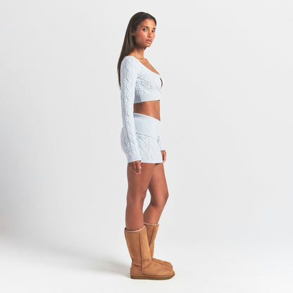 Skims Sweater Knits Cable Knit Cropped Cardigan Zen Blue