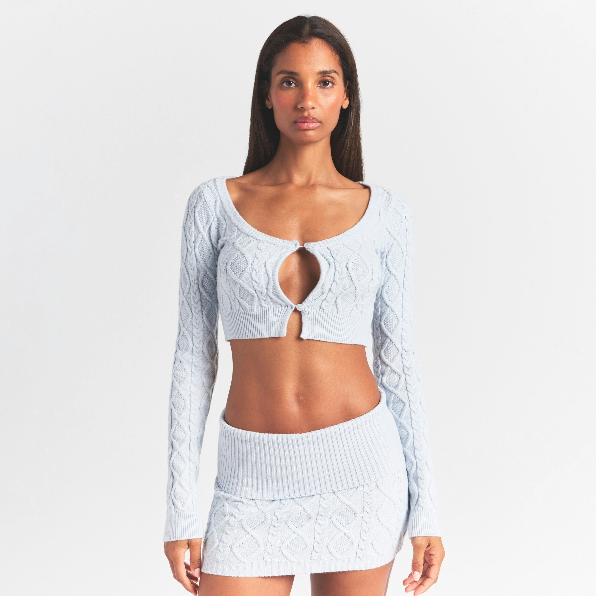 Skims Sweater Knits Cable Knit Cropped Cardigan Zen Blue