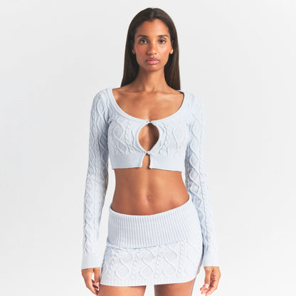 Skims Sweater Knits Cable Knit Cropped Cardigan Zen Blue