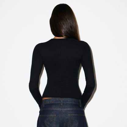 Skims Featherweight Cashmere Long Sleeve Top Onyx