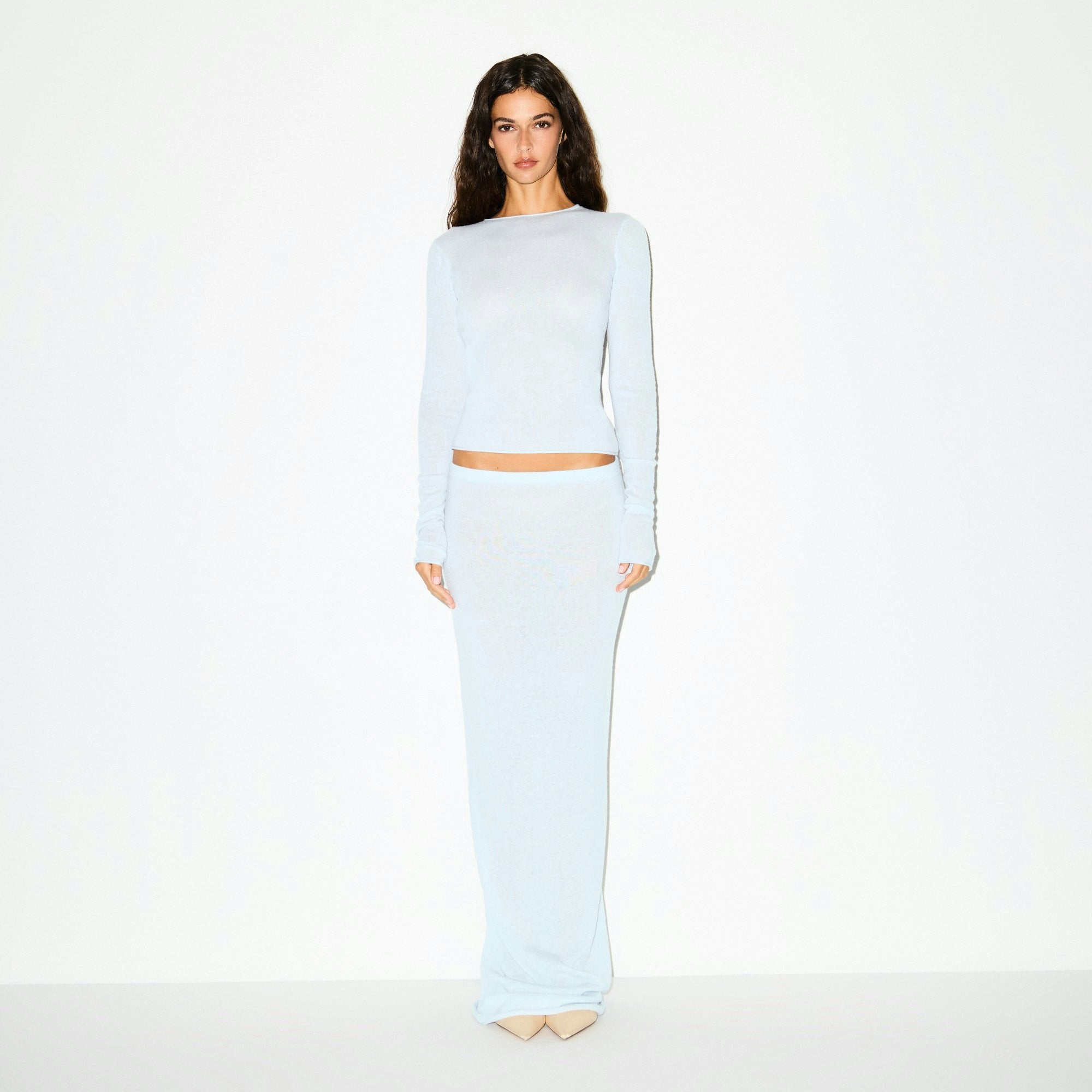 Skims Featherweight Cashmere Long Sleeve Top Pearl