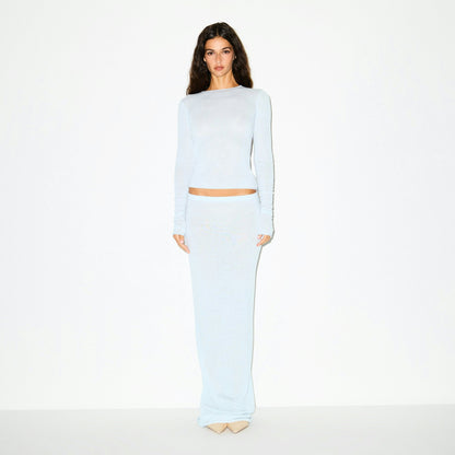 Skims Featherweight Cashmere Long Sleeve Top Pearl