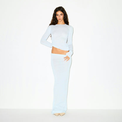 Skims Featherweight Cashmere Long Sleeve Top Pearl