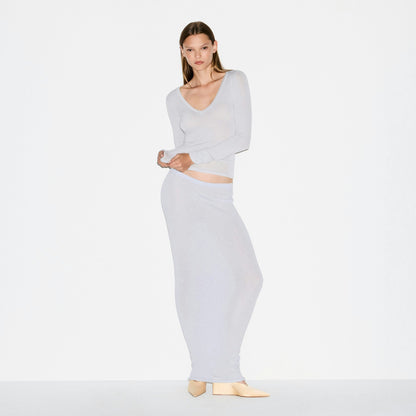 Skims Sheer Modal Long Sleeve V Neck Mist