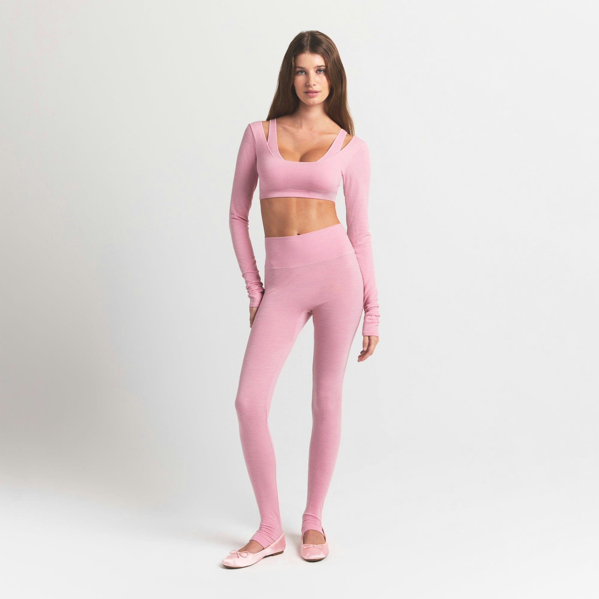 Skims Wool Rib Long Sleeve Super Cropped Top Halite