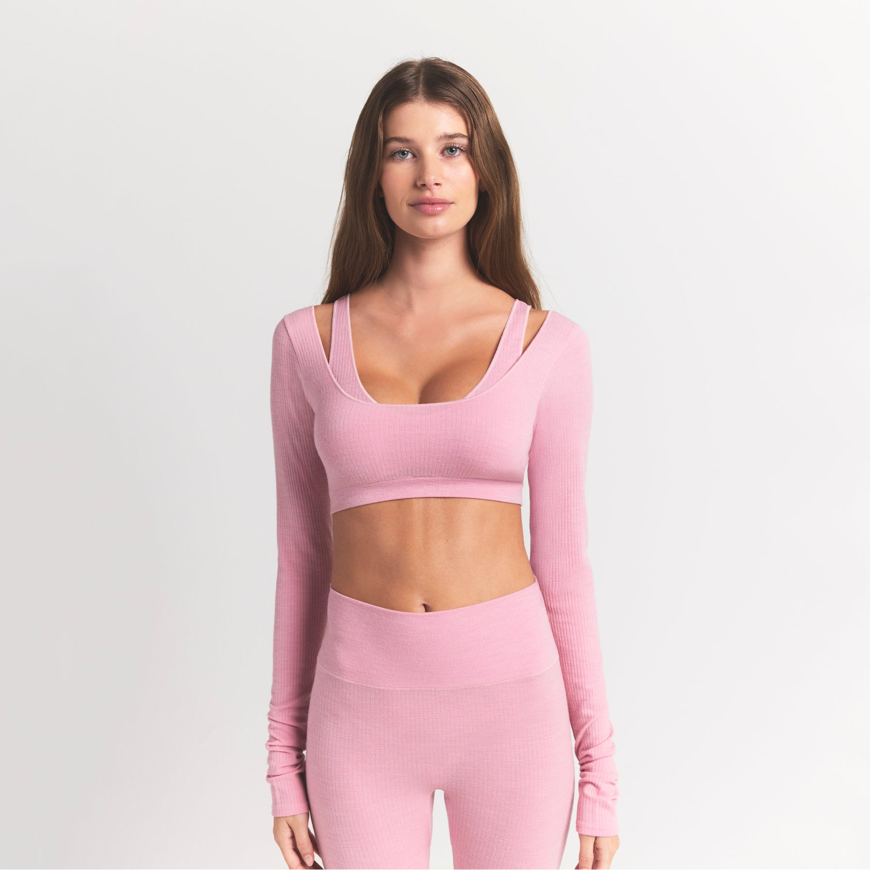 Skims Wool Rib Long Sleeve Super Cropped Top Halite