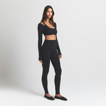 Skims Wool Rib Long Sleeve Super Cropped Top Obsidian