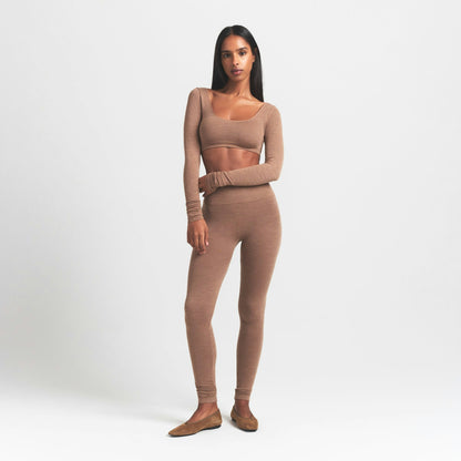 Skims Wool Rib Long Sleeve Super Cropped Top Sienna