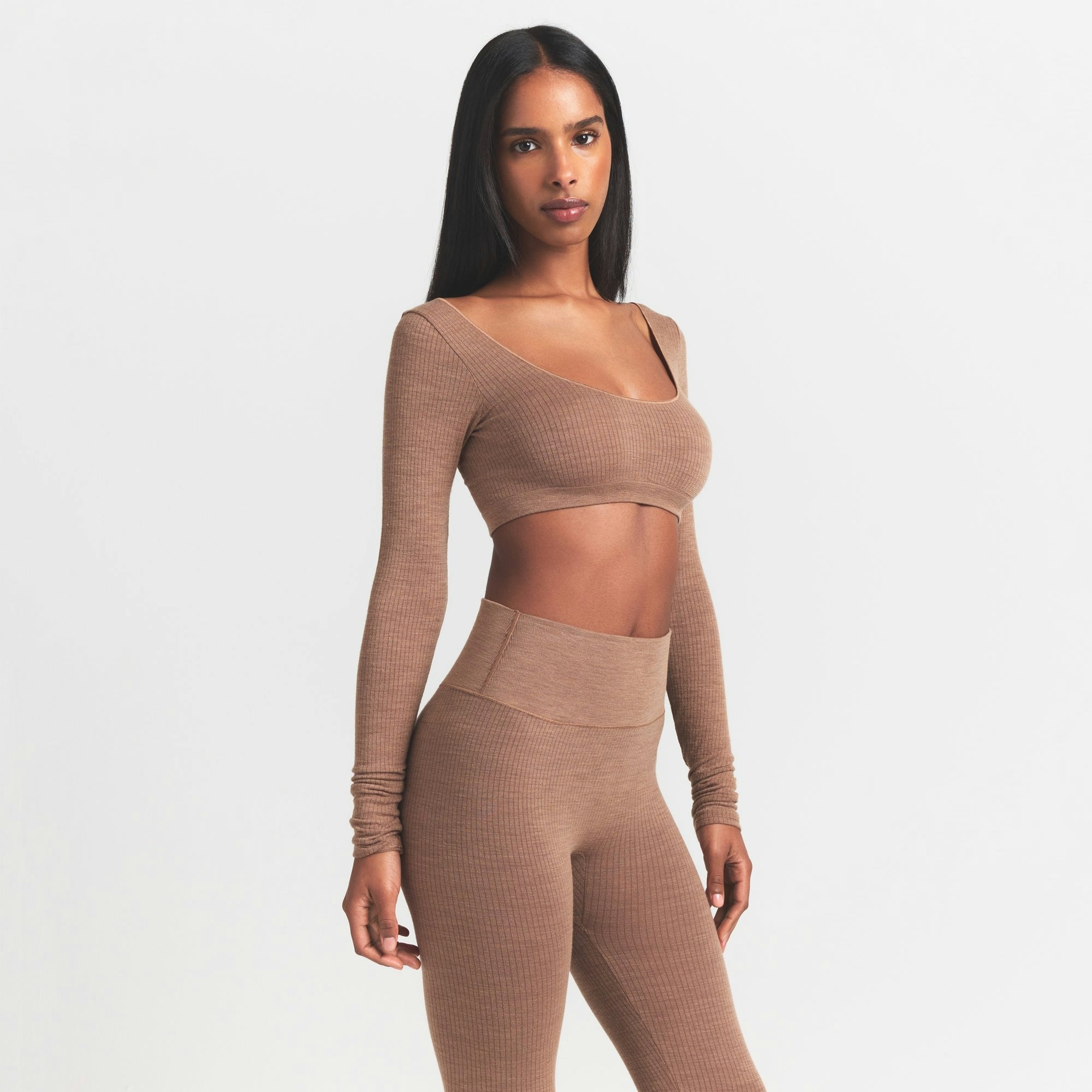 Skims Wool Rib Long Sleeve Super Cropped Top Sienna