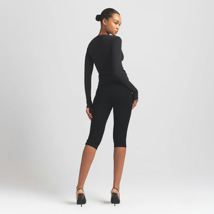 Skims Cotton Jersey Long Sleeve Plunge Top Soot